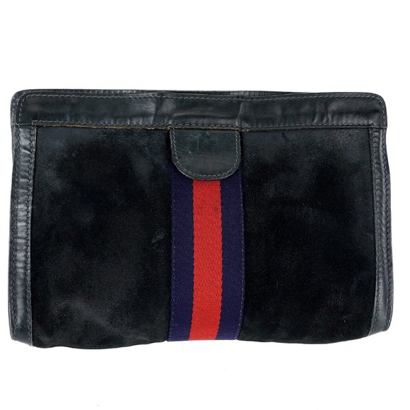 Vintage GUCCI Web Suede Leather Cosmetics Toiletry Bag Italy - Picture 3 of 10